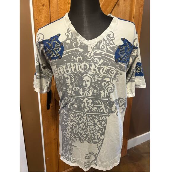 Blac Label Men's Large Shirt Top V Neck Graphics Patches - Picture 2 of 8
